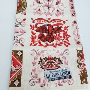 Vintage Parisian Prints Pure Linen Dish Towel Ships Chicken Eagle Pink Red 28x17